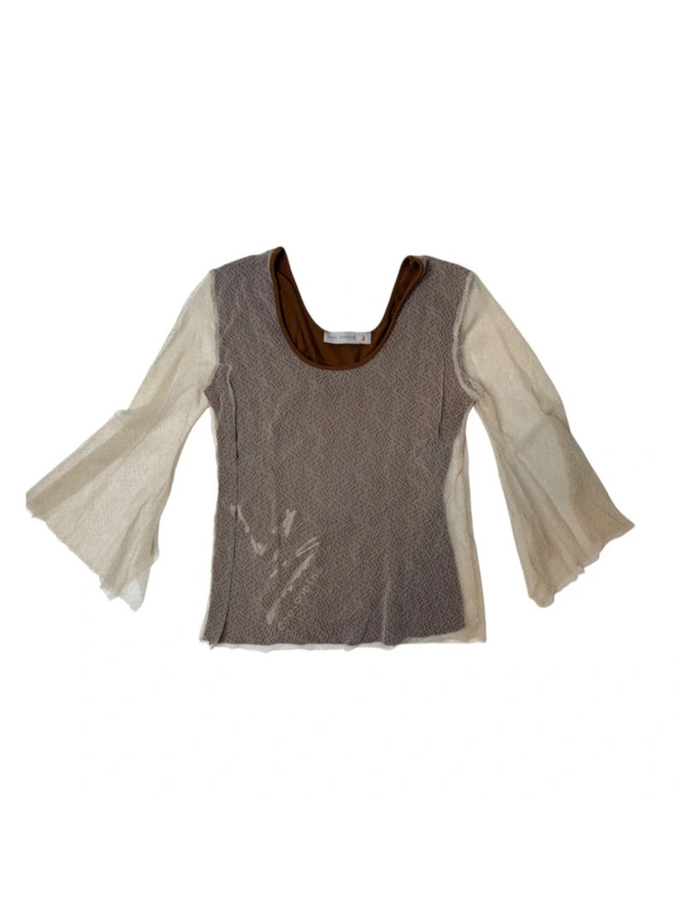 Cop Copine Y2K Mesh Overlay Top Bell Sleeves Brown Size S